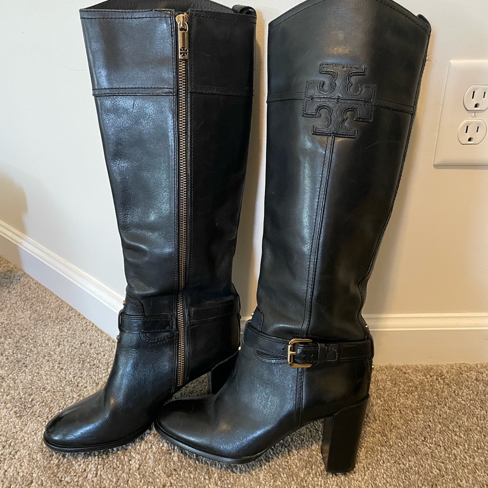 Tory Burch Blair Black Leather Knee-High Boots - Picture 3 of 10